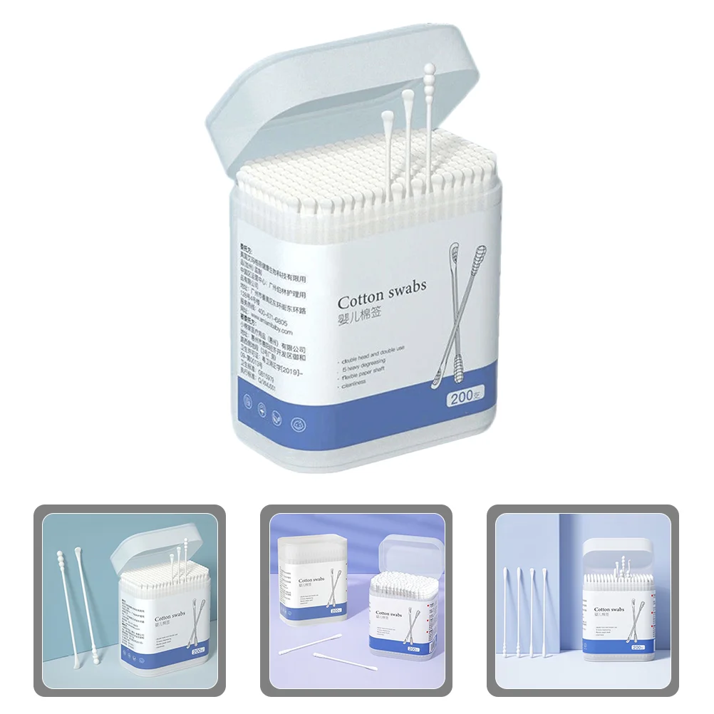 200 Pcs Cotton Swab Stick Baby Ear Cleaning Wax Swabs Disposable Double-headed Absorbent Earwax 6