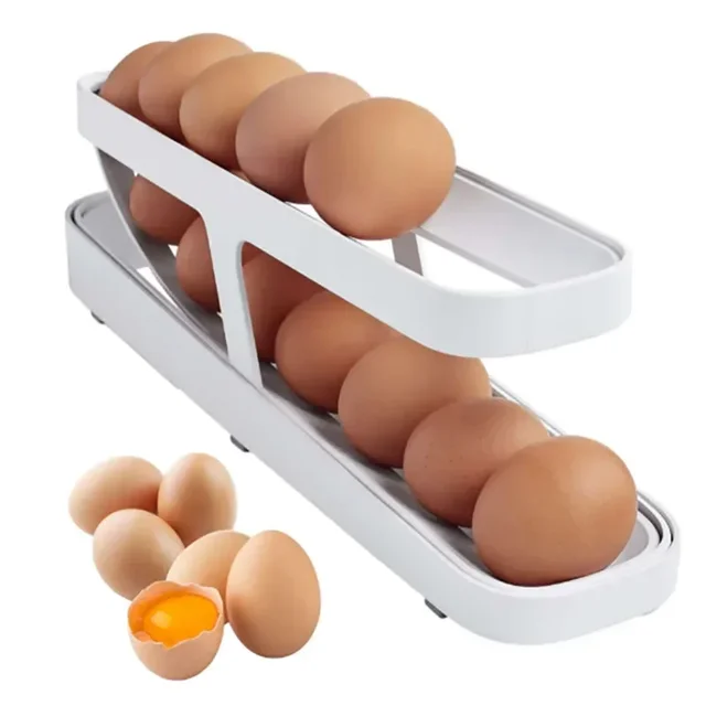 1pc Automatic Scrolling Egg Rack Holder Tray Rolldown Refrigerator Egg Dispenser Kitchen Fridge Storage Box food storage 2