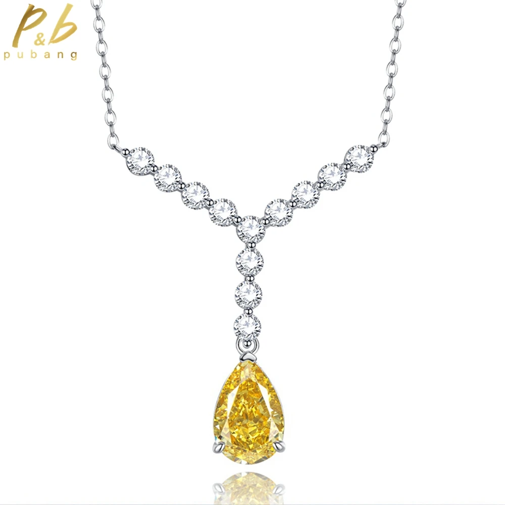 

PuBang Fine Jewelry 925 Sterling Silver Pink/Yellow Gem Created Moissanite Pendant Necklace for Women Wedding Gift Drop Shipping