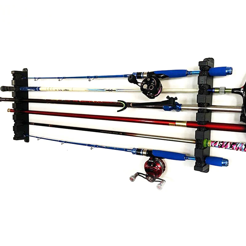 Fishing Rod Holder Stand Kit 6 Holes Black ABS Plastic Wear-resistant Durable Horizontal Wall-mounted Pole Rack