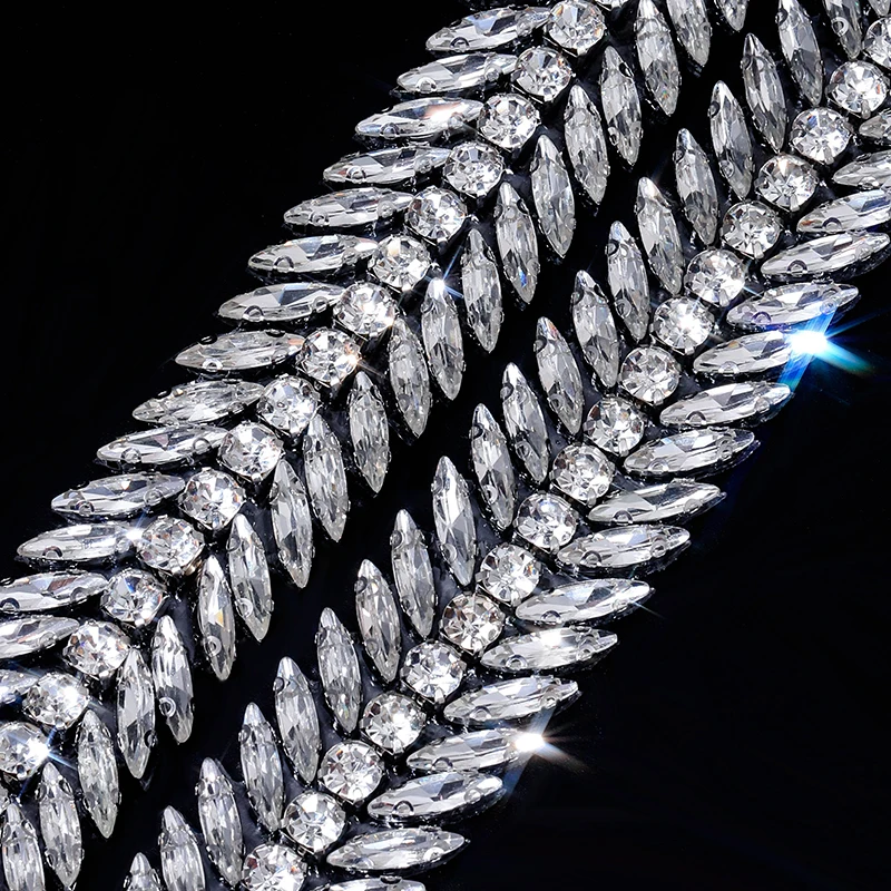 Motif Rhinestone Ribbon Ducrystal 1Yard Motif Rhinestone Ribbon Hot Fix Glass Crystal Rhinestone Trim Chain for DIY Shoes bags Dresses Decoration