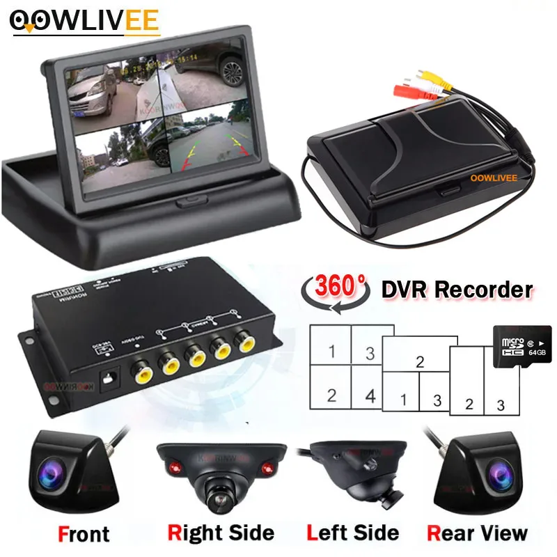 Oowlivee Car Dash Cam Kit Completo 360 Car Dvr Around View Car Cycle Recorder Night Vision Camera Per Monitor Accessori Per Veicoli