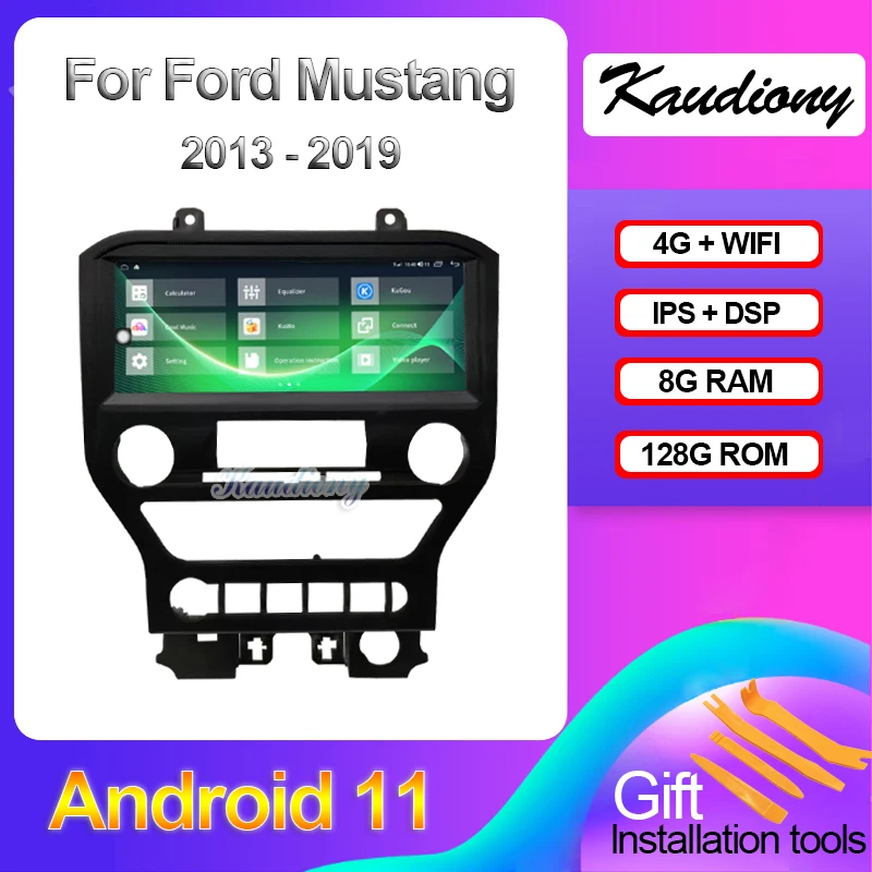 

Автомагнитола Kaudiony для Ford Mustang, мультимедийный проигрыватель на платформе Android 11 с GPS-навигацией, DVD, 4G, Wi-Fi, DSP, видео, стерео, 2013-2019