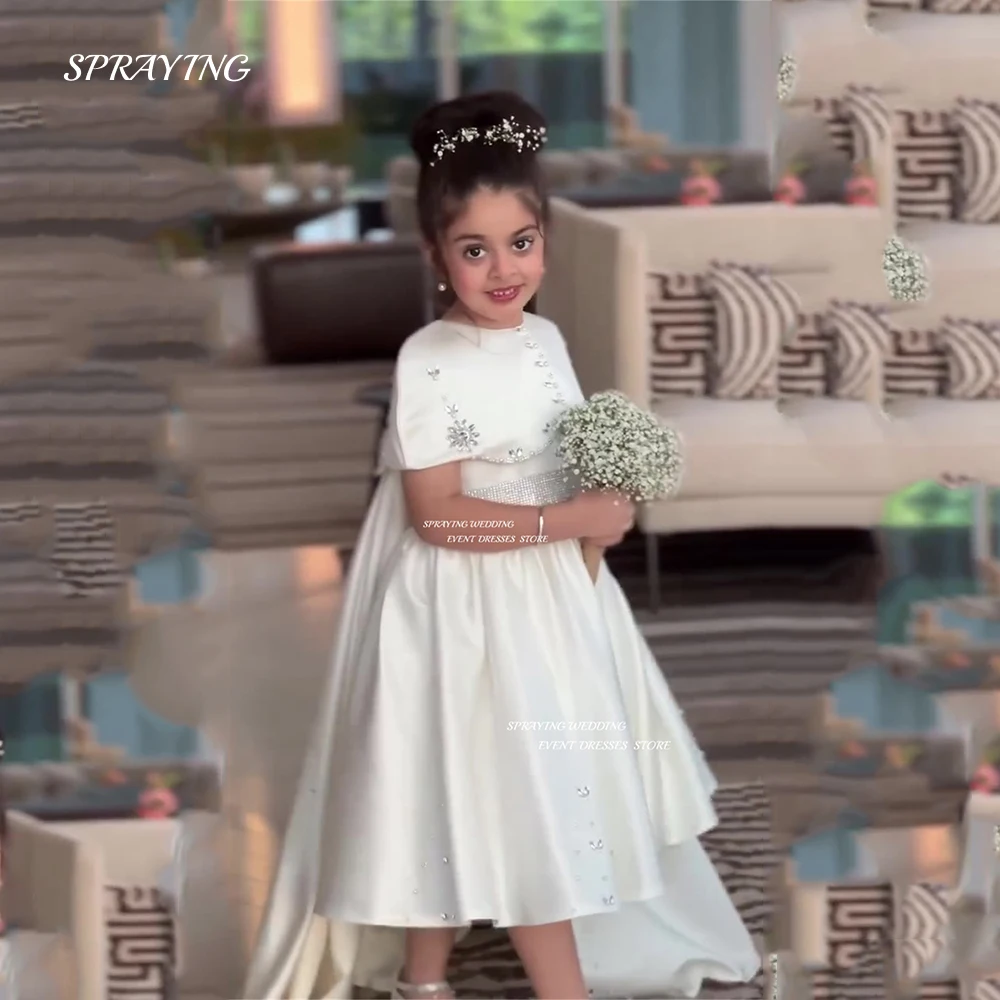 SPRAYING Sweet and Cute Flower Girl Dress Shiny Beading Soft Satin Evening  Party Gown With Long Shawl Customized 2025 - AliExpress 320