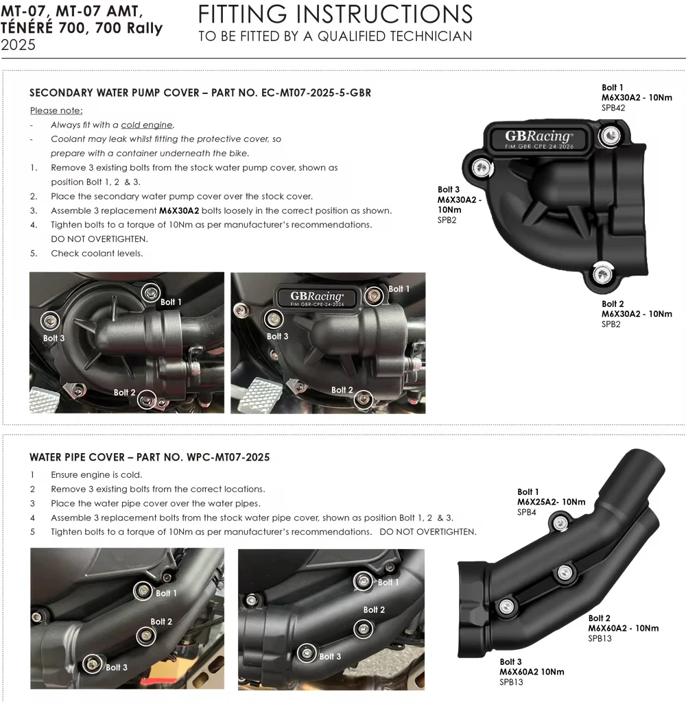 액세서리 모토 GBRacing 엔진 보호 장치(보조 커버 + 클러치 커버) 2025 MT-07/MT-07 AMT/Tenere 700/700 Rally용