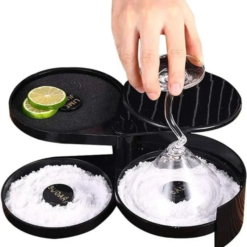 3 Tier Rotating Salt Rimmer Box Bar Wine Accessory Cocktail Mixing Salt Box Container and Sugar Rimmer Bar Bartender Tool