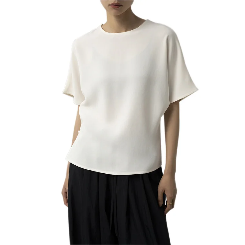 

Oversize Batwing Dolman Sleeve Tops Women Solid Short Sleeve Acetate Shirt Blouse Summer M-XL