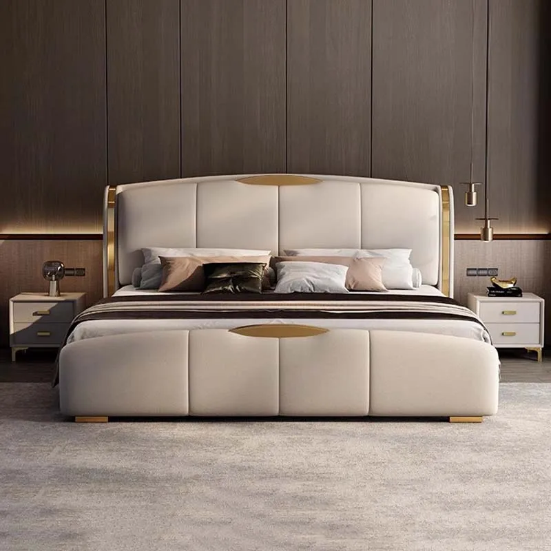 

Multifonction Couple Bed Leather Aesthetic King Size Double Bed Storage Luxury Camas Y Muebles Dormitorio Modern Furniture