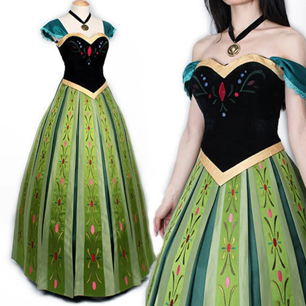 Disney Adult Princess Dress Halloween Party Cospaly Frozen Anna Costumes Long Dress Performance Dress Girlfriend's Birthday Gift