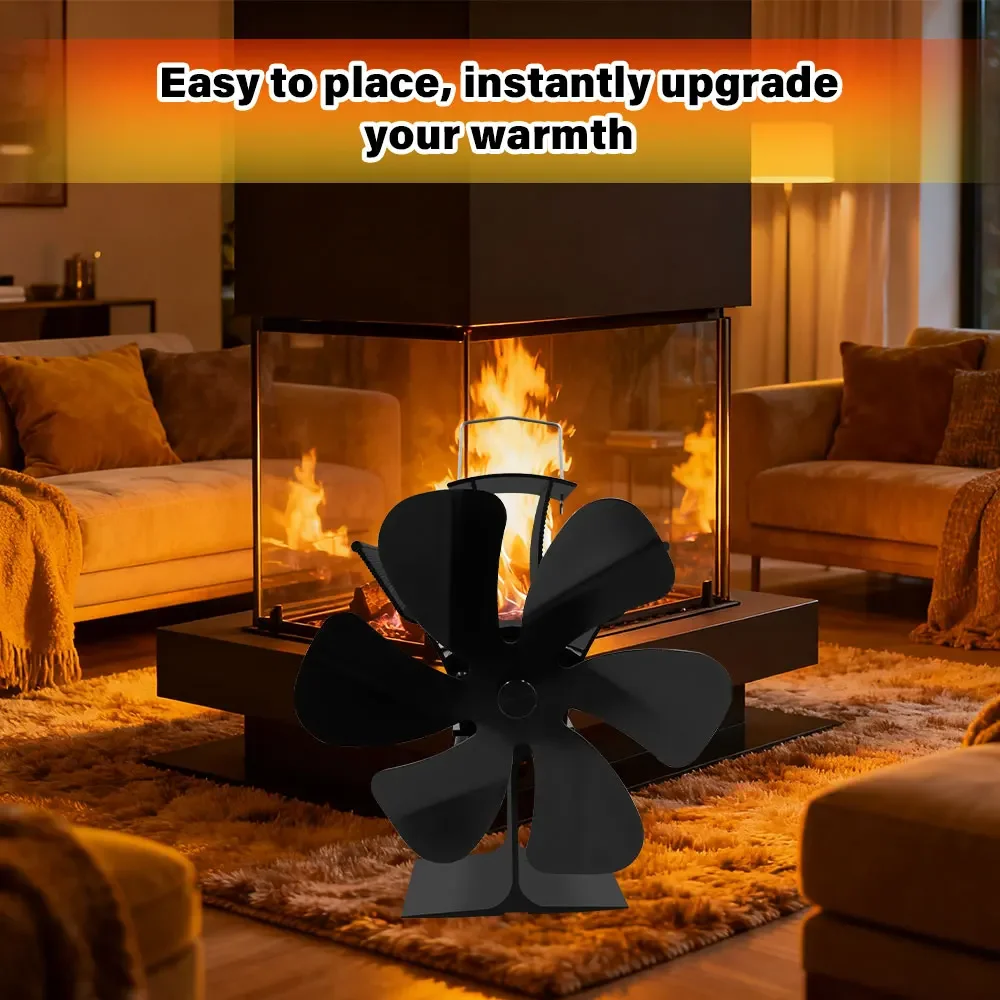 6-Blade Heat Powered Stove Fan for Wood Log Burner Fireplace Quiet Environmental Heater Tool Efficient Heat Distribution