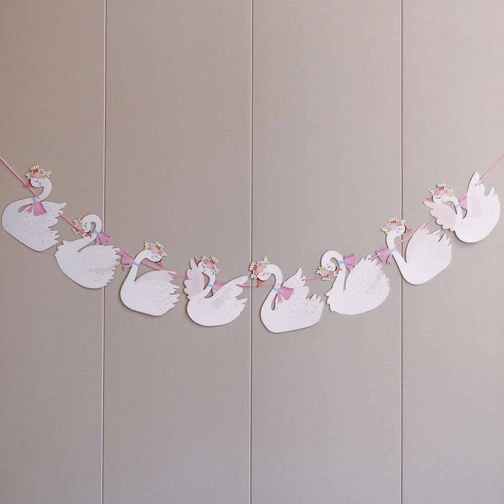 

Paper White Swan Garland Banner Bunting Pink White Wedding Decorations for Home Birthday Party Supplies Baby Shower Girls Decor
