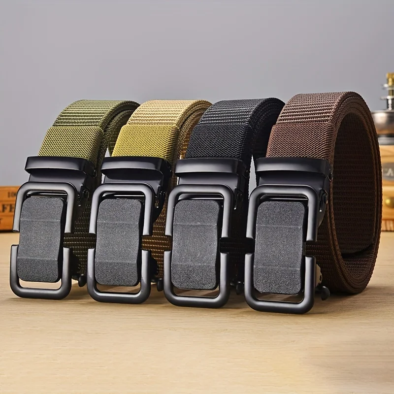 1/2pcs Men's Belt Automatic Metal Buckle Nylon Canvas Webbing Outdoor Work Belt Toothless Automatic Buckle Casual Sports Belts