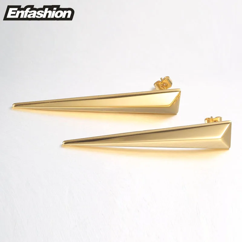 Enfashion Punk Triangle Long Earring Ear Studs Rose Gold color Dangle Earrings Stainless Steel Drop Earrings For Women Jewelry