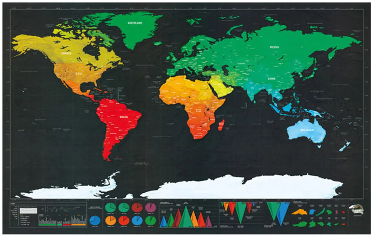 Black Scratch Off Map Deco World Map Scratches Vintage Poster Decor School Stationery Travel Trail Record