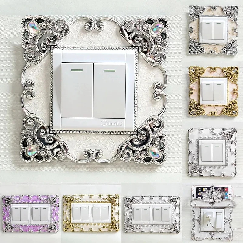 

1pcs European Style Portable Socket Decals Switch Luxury Square Shaped Lace Light Switch Cover Luxury Home Accessories 18 Styles