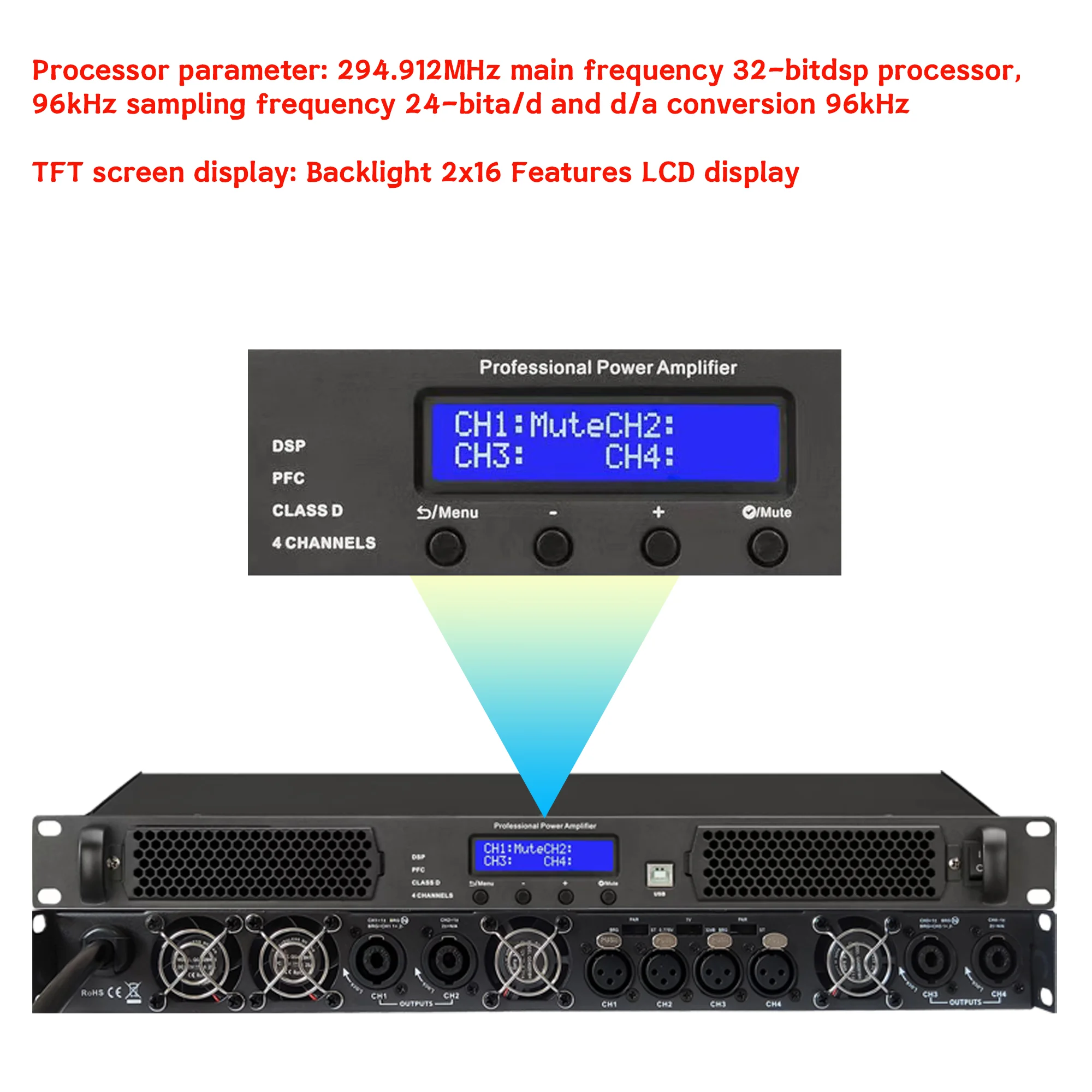 Фото SenMicre DSP4.100 Профессиональный цифровой процессор DSP Усилитель мощности класса D 4x1500 Вт 8 Ом 4 канала Усилитель звука DJ-сабвуфер AMP Аудио Линейный массив Динамик Предусилитель Сценическое студийное оборудован №4