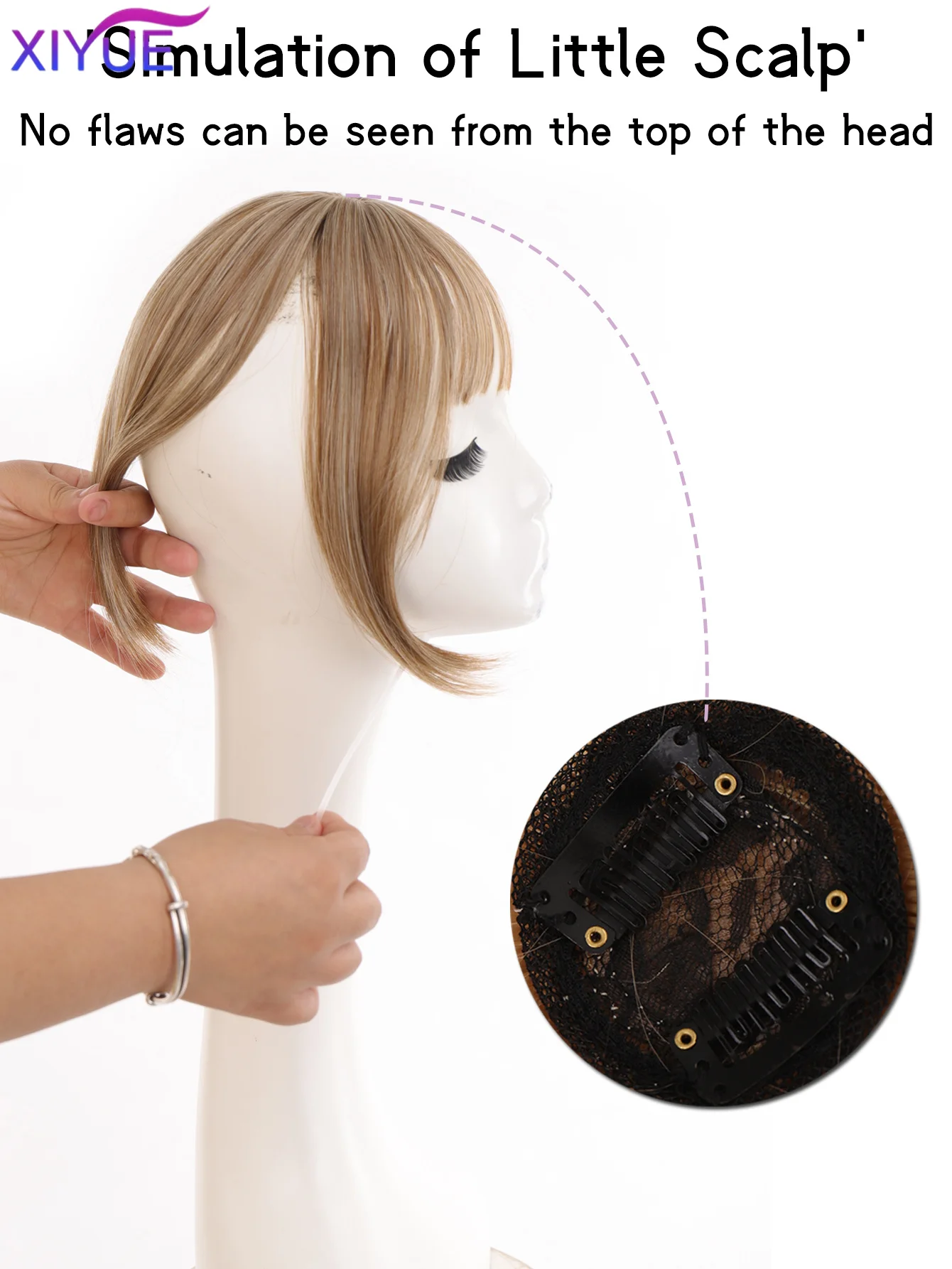 Synthetic Middle Part Topper Hairpiece with Bangs Clip-In Bangs Extension Natural Invisible Clourse Hairpiece for Women