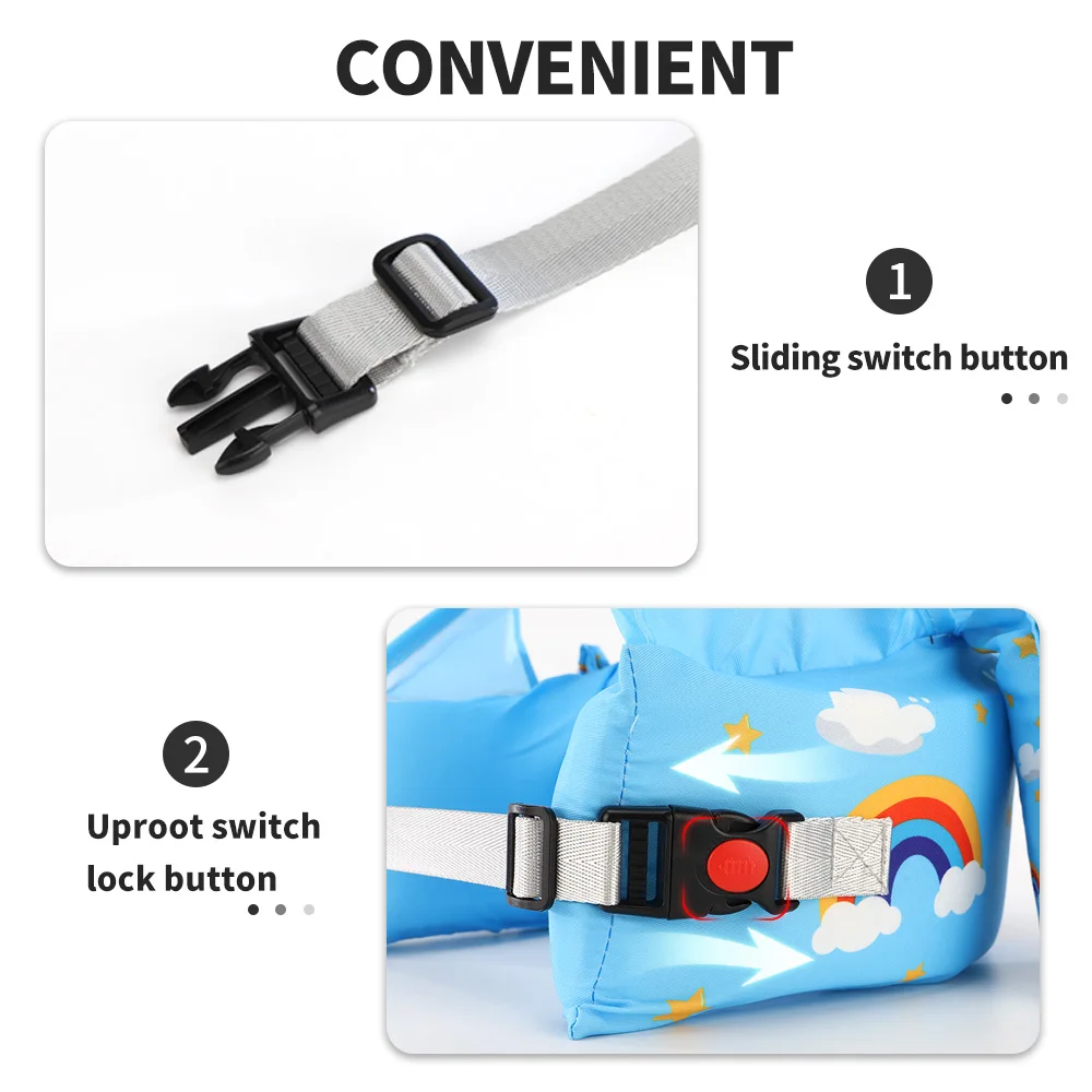 Non-inflatable Double Shoulder Baby Swimming Safely Ployster Sliding Switch Button Swim Equipment Arm Float Kids Life Vest Water 4