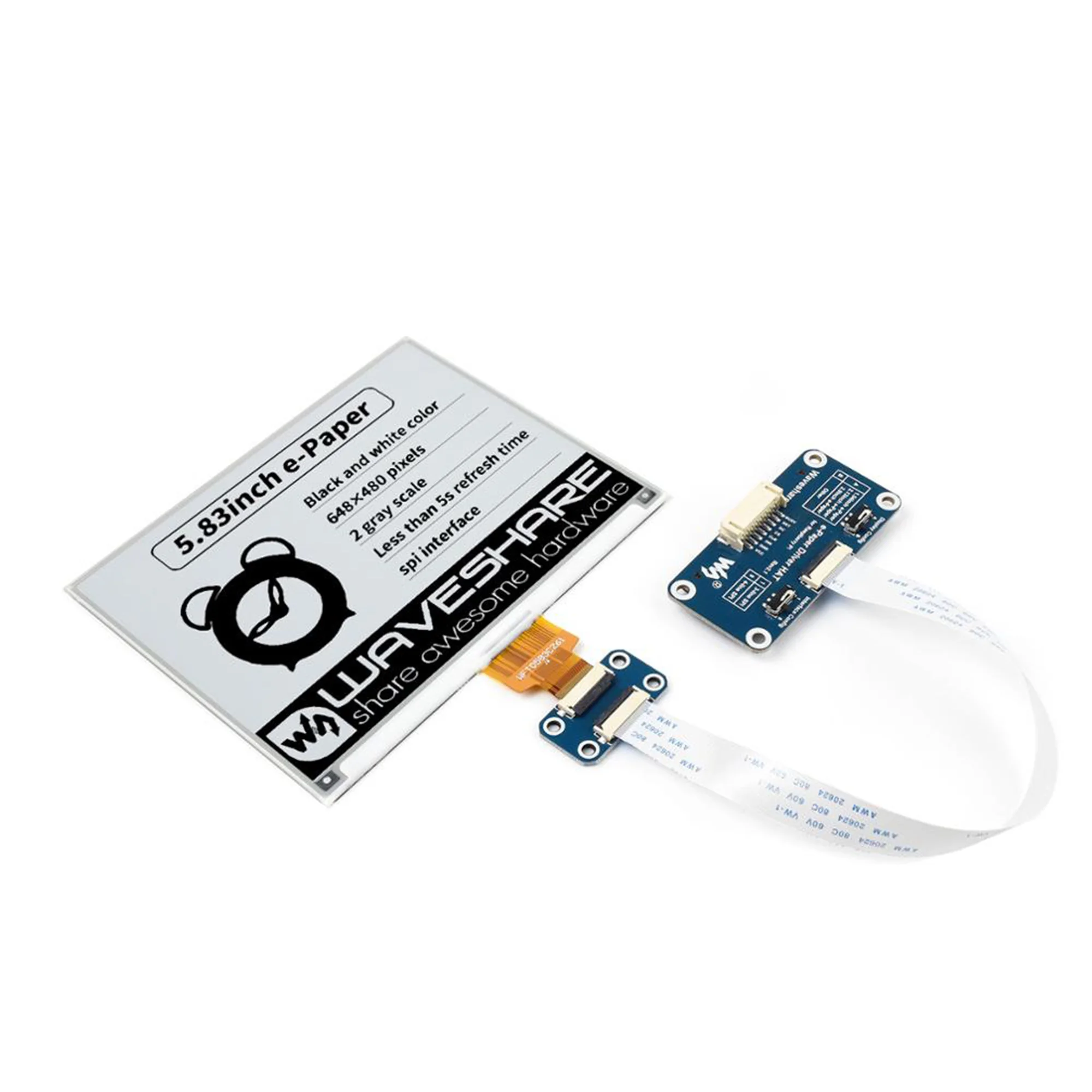 Waveshare – chapeau d'affichage e-ink 5.83 pouces, pour Raspberry Pi, 648 × 480 Pixels, double couleur noir/blanc, Interface SPI