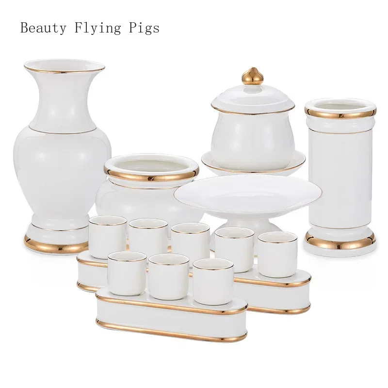 

1PC white ceramic Buddha tool Supply tray vase glass Buddhist Hall pray Offering Tabletop vase Home furnishings home decor