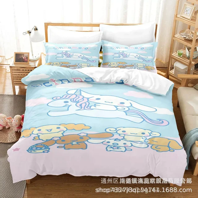 2024 3PC/2PC-SET MINISO Sanrio Kuromi Cinnamoroll Quilt Cover Pillowcase Set Warm and Comfortable Good Night Sleep Bedding Set 4