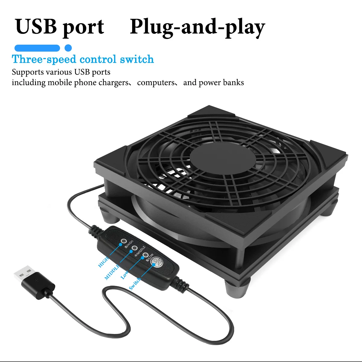 1pc USB supports 3-speed adjustment. The computer fan is silent. The 5V power supply fan is equipped with a speed controller, su