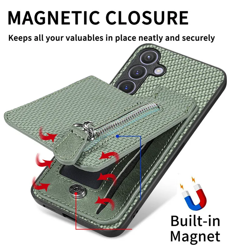 Luxury Leather Card Holder Back Cover with Zipper Wallet