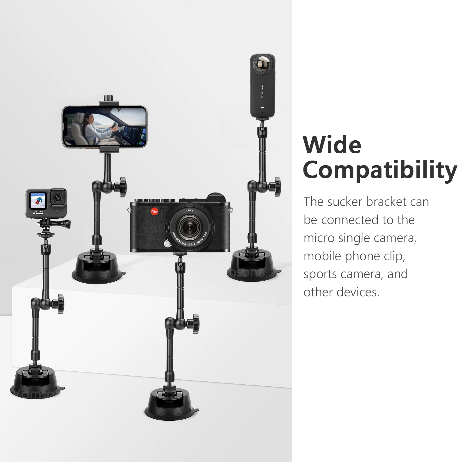 Vamson-carro Telefone Ventosa Suporte para Smartphones Insta360 x3 Acessórios 9cm de Diâmetro Fit For Gopro Hero 11 10 - Image 4