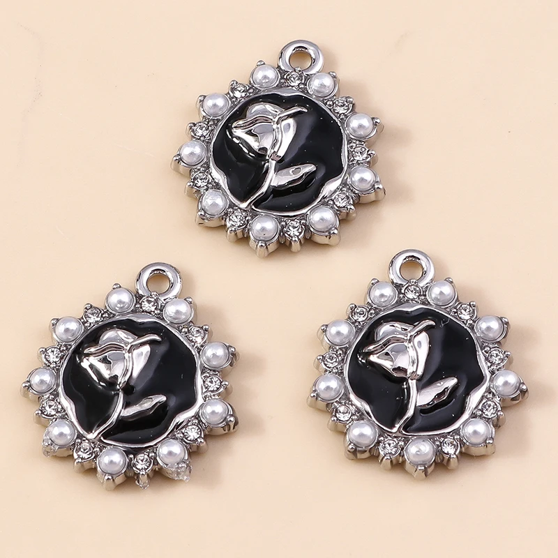 Leslie 4 stücke luxuriöse Vintage Perle Kristall Rose Charms für DIY Schmuck machen handgemachte Aussage Ohrringe Halskette Anhänger – Detail 5