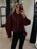 Women Braid Lapel Cropped Leather Jacket Vintage Zipper Long Sleeve Motor Bicycle Coat Chic Casual Retro Loose Street Outerwear 2