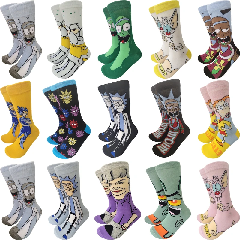 

Hot Selling Fashion Men Socks Anime Cartoon Medium Tube Ricked Sock for Men and Women Personality Funny Hip-hop Sports Socks