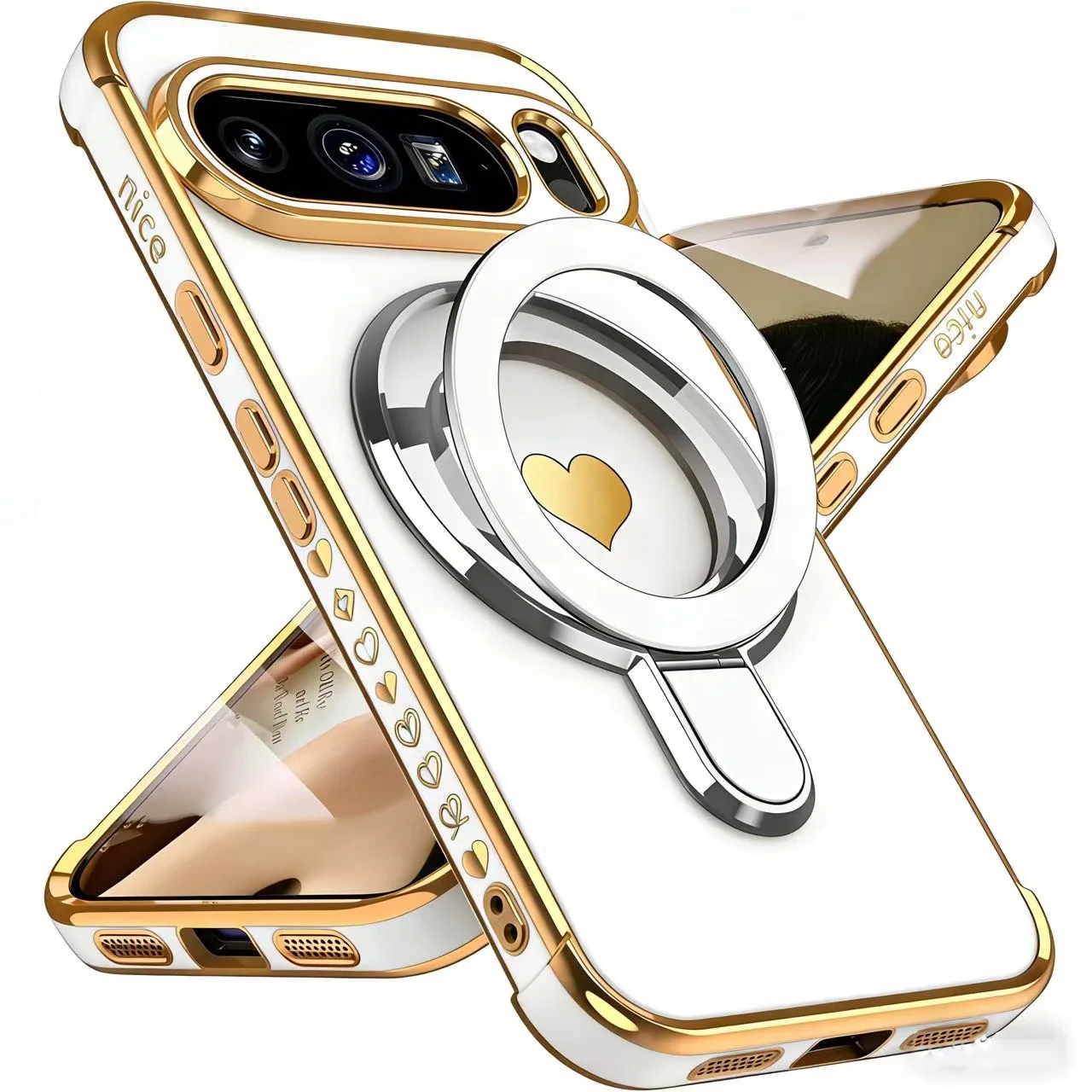 Love Heart Magnetic Stand Holder Case with Airbag Plating Soft Cover