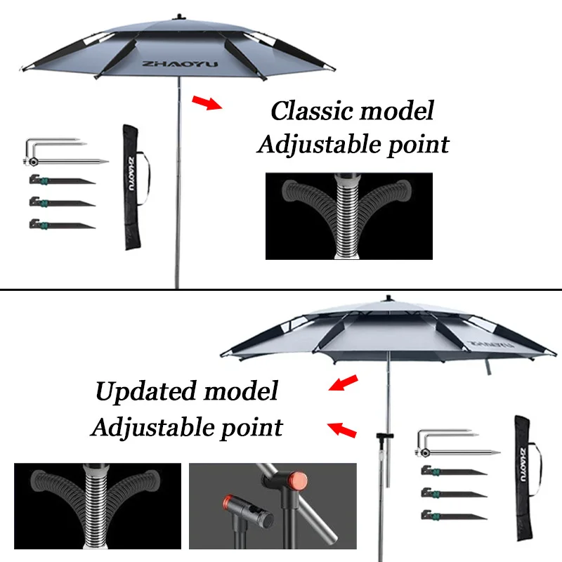 Fold parasol fishing umbrella 360&deg; adjustment 2-2.6M for summer sun protection anti-UV