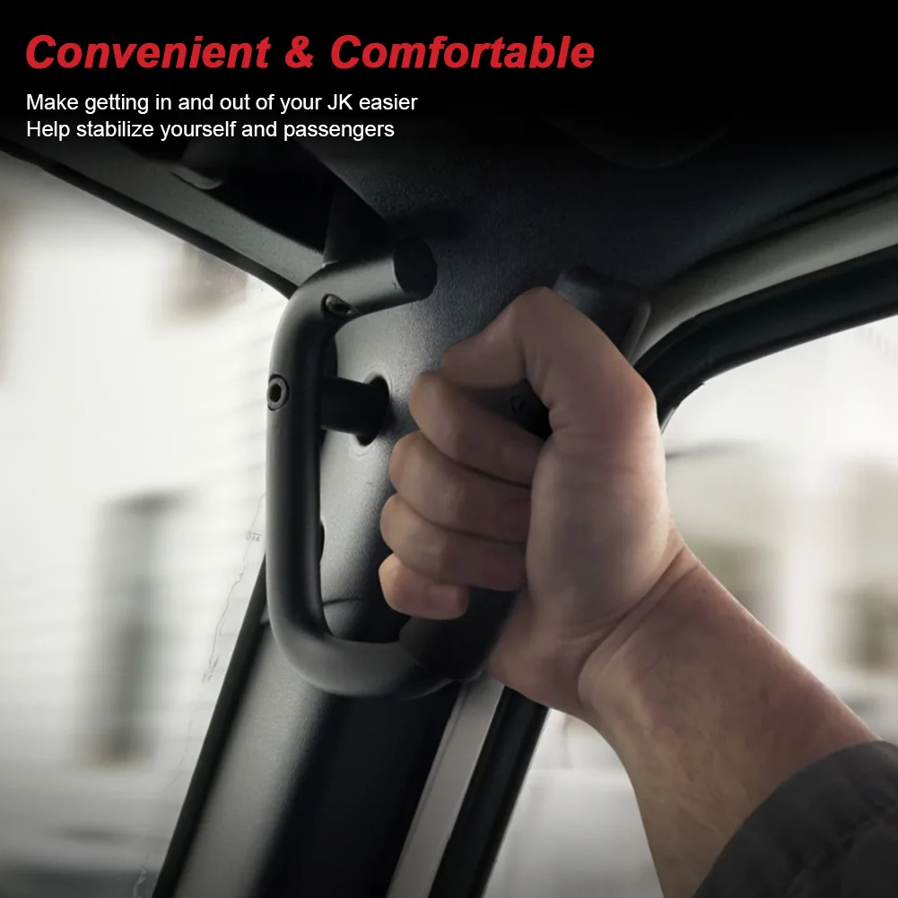 Front Grab Bars Kit Aluminum Alloy Front Grab Handles Front Grab Grip Handle Bars Fit for Jeep Wrangler JK JKU 2007-2018
