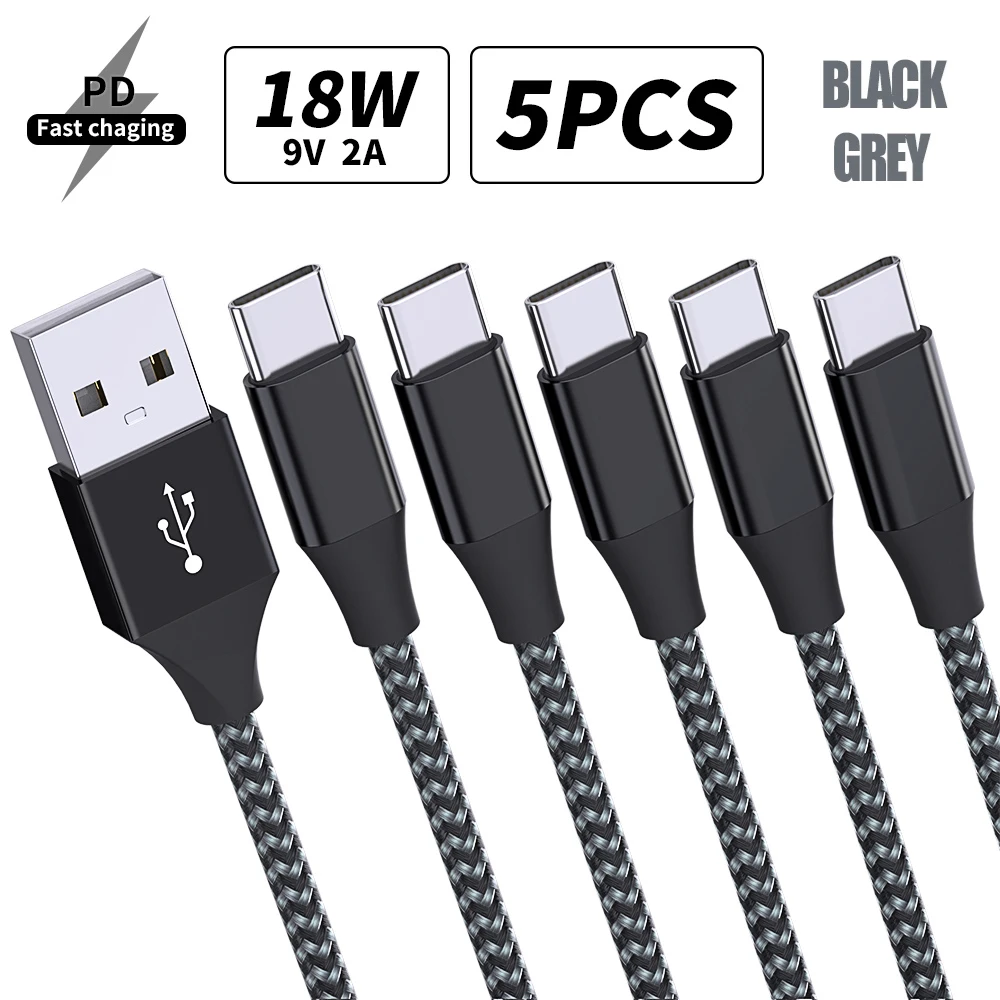 5 حزم 18 واط USB نوع C كابل شحن شاحن سلك بيانات ال...