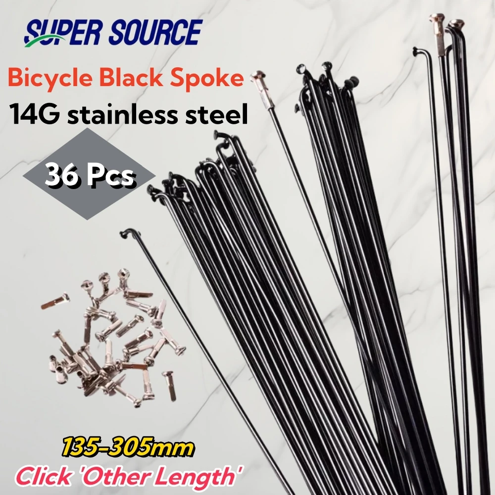 Bike Accessories High Strength 14G 2mm MTB Road Bike Cycle Spokes 36Pcs Black Steel Bicycle Spokes with Nipples
