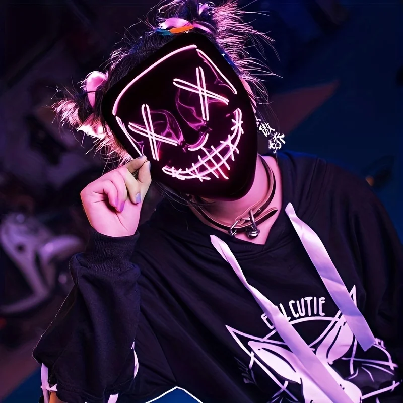 Halloween Mask Halloween Mask LED Light Up Full Face Mask Holiday Cosplay Halloween Costume Masquerade Party Carnival Gift