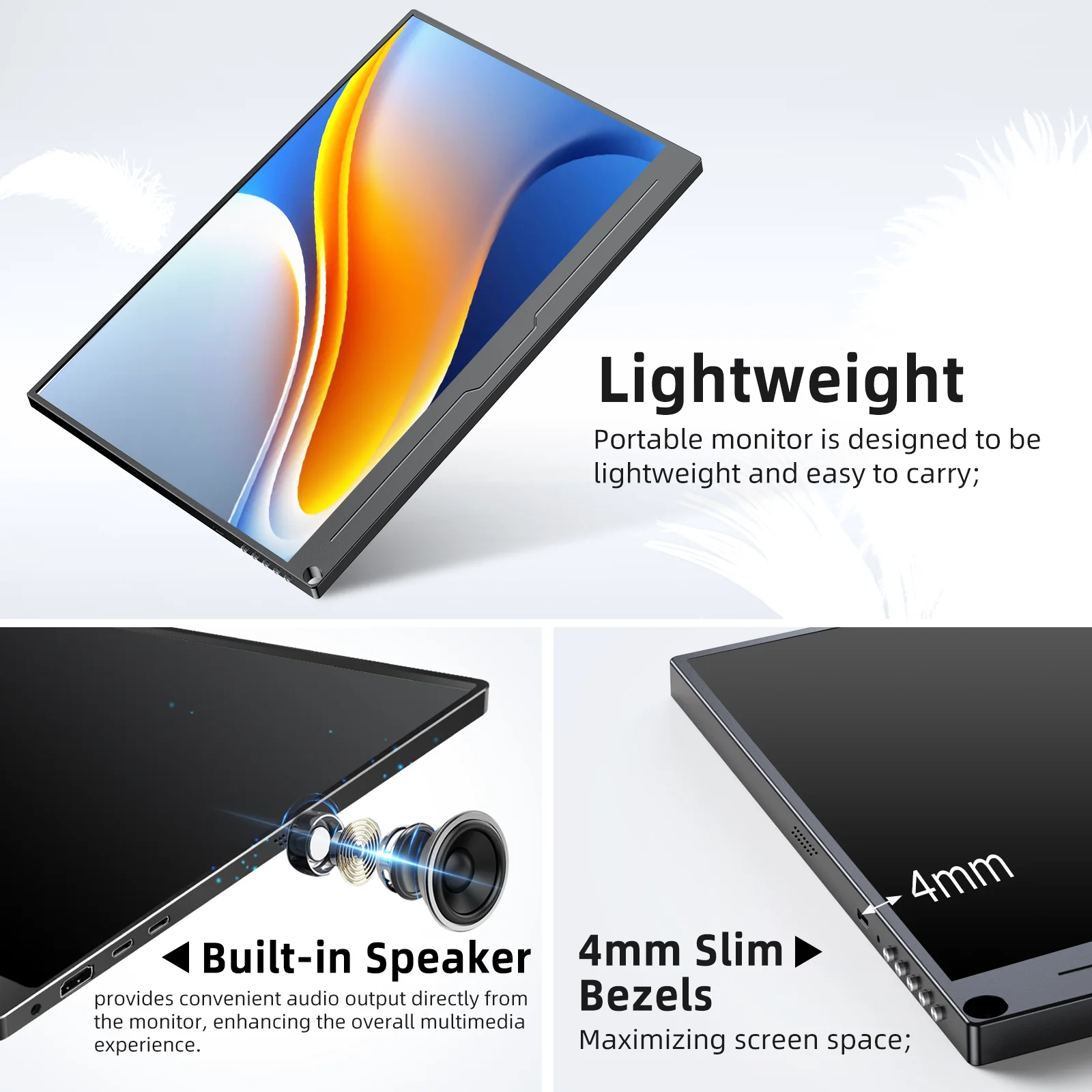 UPERFECT ޴  Ʈ  15.6ġ 1080P USB-C Ʈ HDMI ǻ ÷ ӿ (VESA Ʈ Ŀ ) PC Mac ȭ ġ Xbox PS5 Ŀ