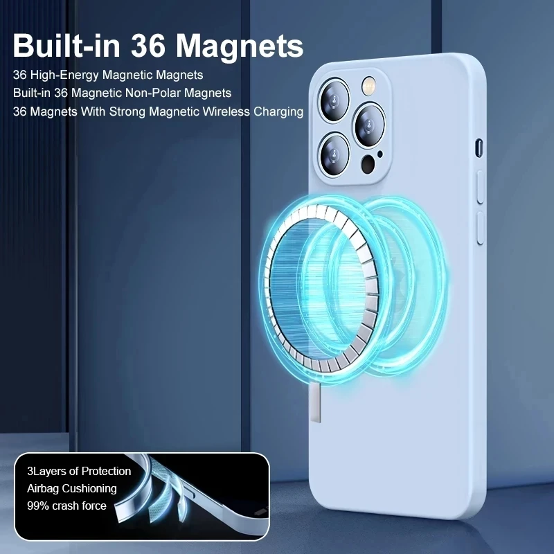 Magnetic Liquid Silicone Case for iPhone with MagSafe Compatibility – Soft Wireless Charging Phone Cover