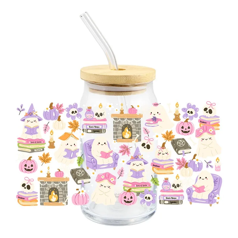 20-Pack Halloween UV DTF Cup Wraps - Spooky Cowboy & Pumpkin Decals For 16 Oz Tumblers, Waterproof