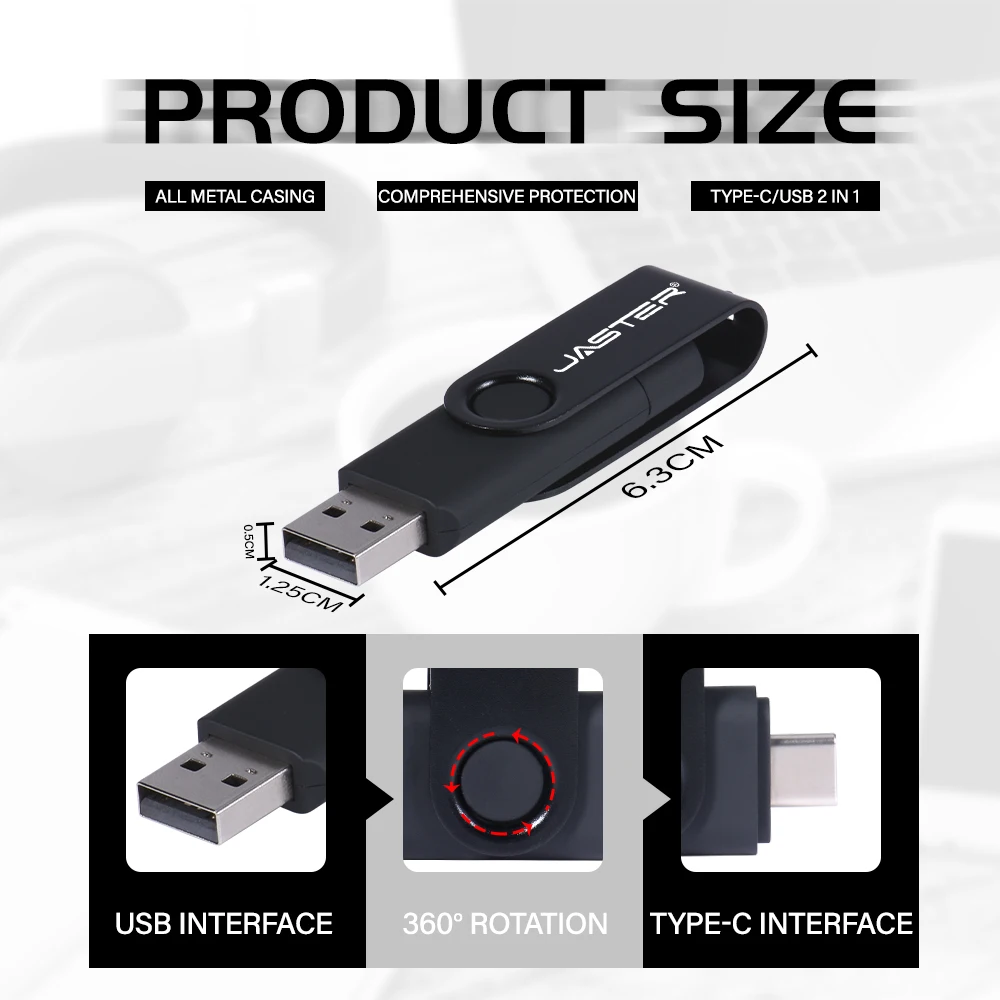 JASTER 고속 유형 C USB 플래시 드라이브 3.0 8GB 16GB 32GB 64GB 128GB 회전 Pendrive 컴퓨터 휴대 전화 이중 용도 U 스틱