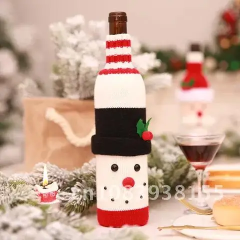 

Snowman Christmas Wine Bottle Practical Woven Santa Claus Wine Bottle Cover Family Dining Table Wine Bag Home Party Ornament