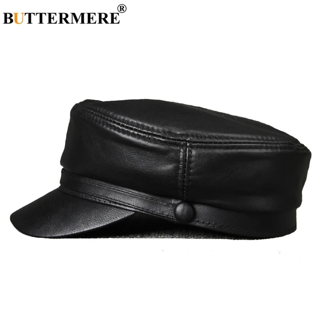 Casquette vintage décontractée en cuir noir véritable pour homme (Taille: S)