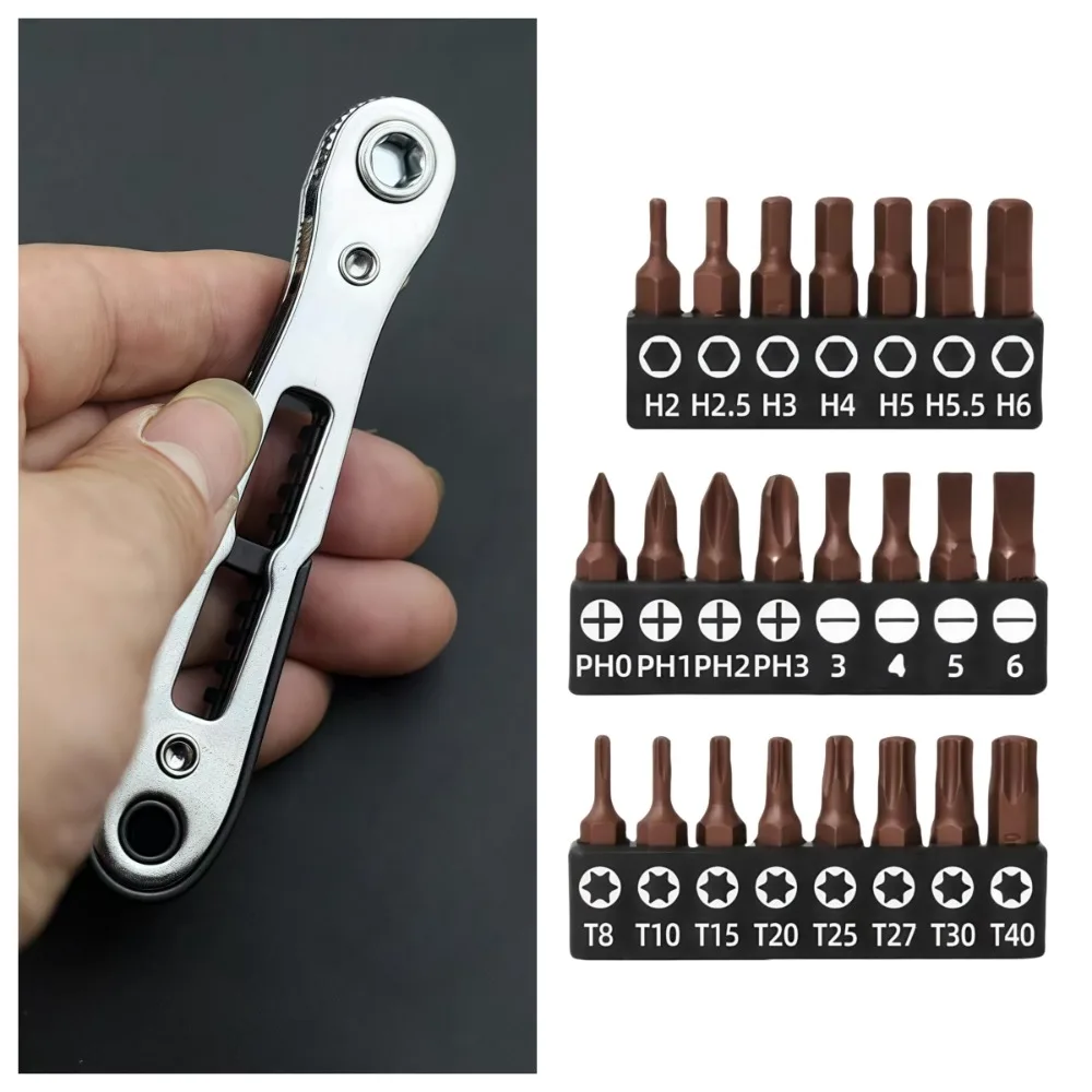 Right Angle Screwdriver Set Mini Ratcheting 90 Degree Offset Screwdriver Pocket Low Profile Ratchet Wrench Bit Socket Set