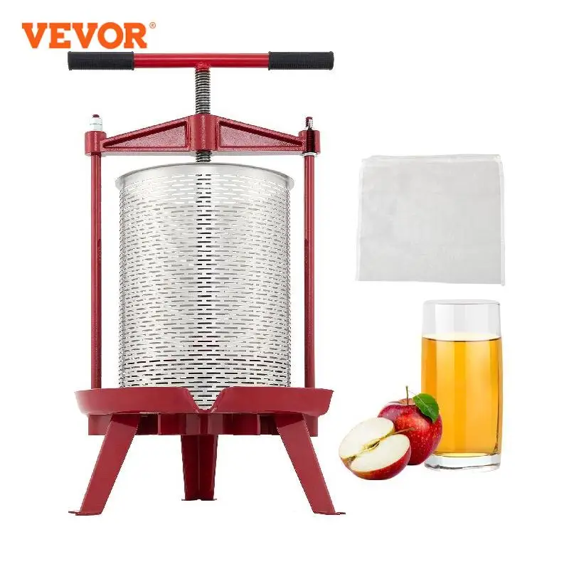 

VEVOR Fruit Wine Press Manual Press for Wine Making 1.3/2.4/3.7Gal 5/9/14L Stainless Steel Basket Red Silver Wine Grape Press