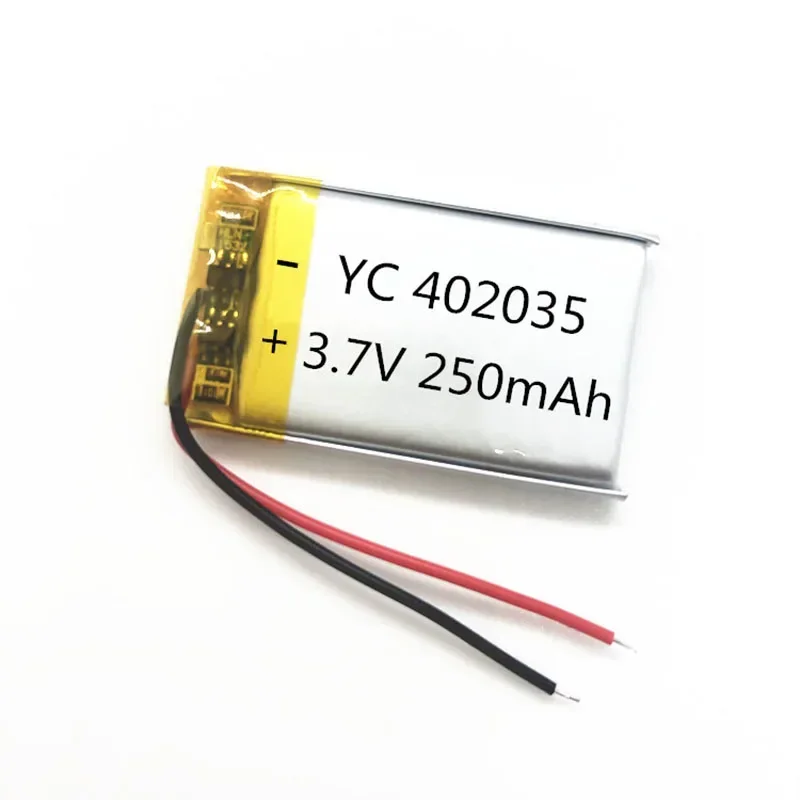 

3.7V 250mAh 402035 042035 Lipo Polymer Lithium Rechargeable Li-ion Battery For MP3 GPS PDA notebook Bluetooth headset LED Lamps