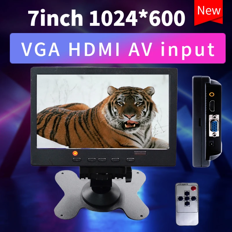 

1024*600 7 inch LCD HD PC Monitor Mini TV Computer Display 2 Channel Video Input Portable Security Monitor With Speaker HDMI VGA