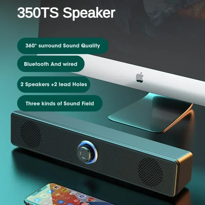 Professional LED Light Portable Speaker Sound Bar Stereo Subwoofer USB Knob Wired DJ Bass Sound Box for Notebook Computer PC
