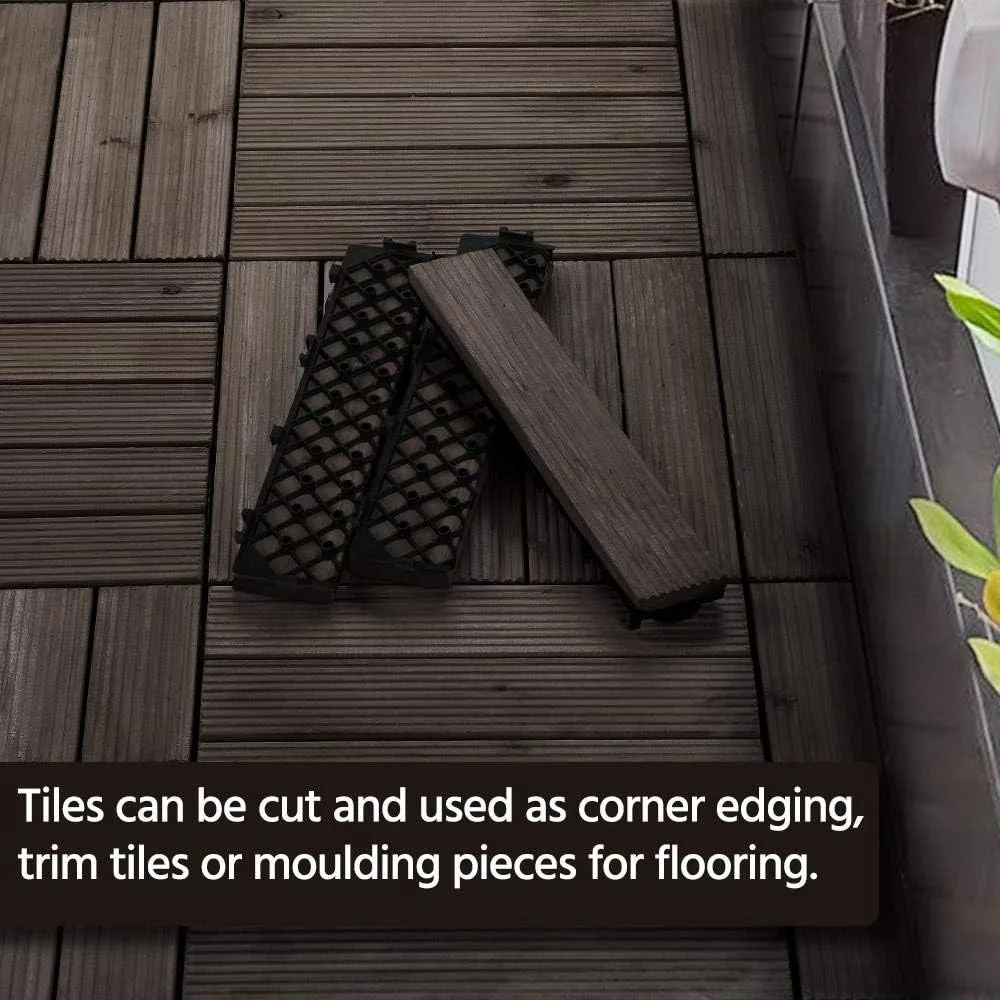 33pcs Wood Floor Tiles 12 x 12in Interlocking Decking Patio Tiles Garden Balcony Floor Covering Outdoor Backyard