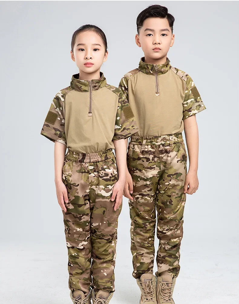 

Kids Multicam Camouflage Tactical BDU Suit Children Boys Student Camo Outdoor Camp Training Combat Uniform Set Ghillie Suit